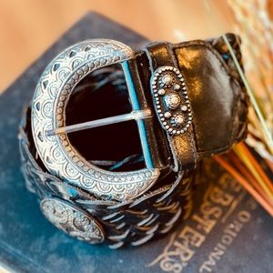 Elegant Black Braided Belt with Silver Buckle